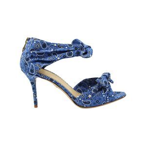 Charlotte Olympia Patty Printed Crepe Sandals in Blue Canvas